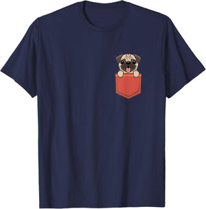 Pugs In Pocket Dog Owner Cute Puppy Lover T-Shirt - T-Shirt | Navy