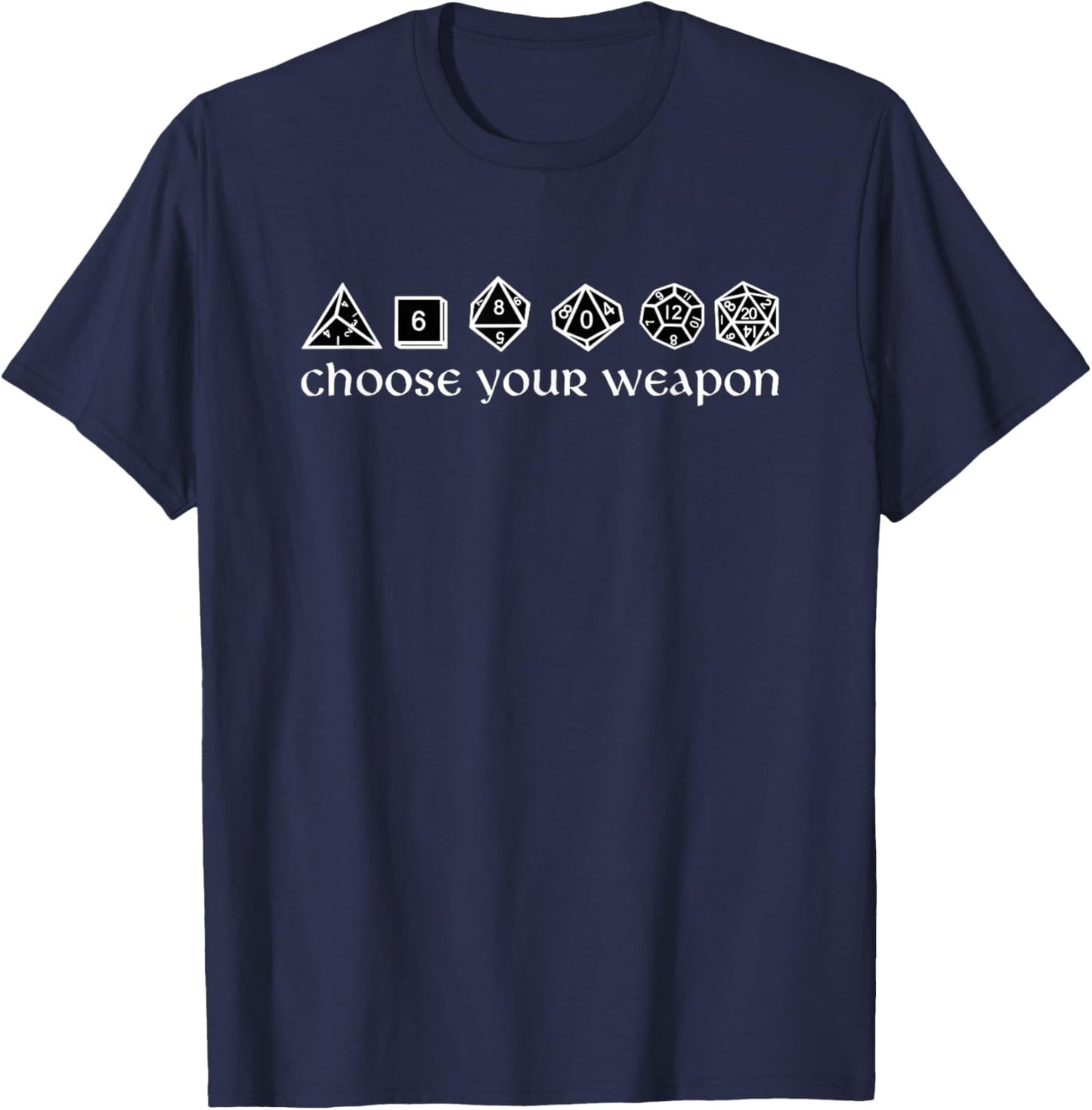 Spicy Cat Design Official Artwear Designs 2022 Black Adult Gamer , Small, Short Sleeve, Classic Fit, Cotton 100%, Game Dice RPG Tabletop Gaming Gift Choose Your Weapon T-Shirt - T-Shirt | Navy