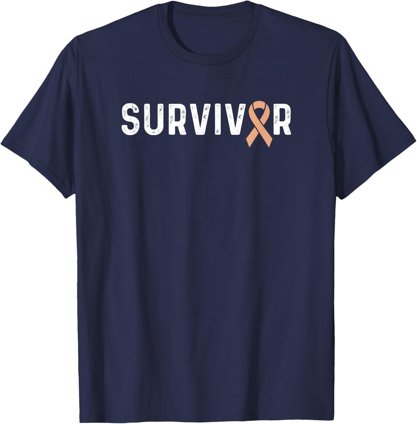 Uterine Cancer Awareness Peach Ribbon Survivor Remission T-Shirt - T-Shirt | Navy