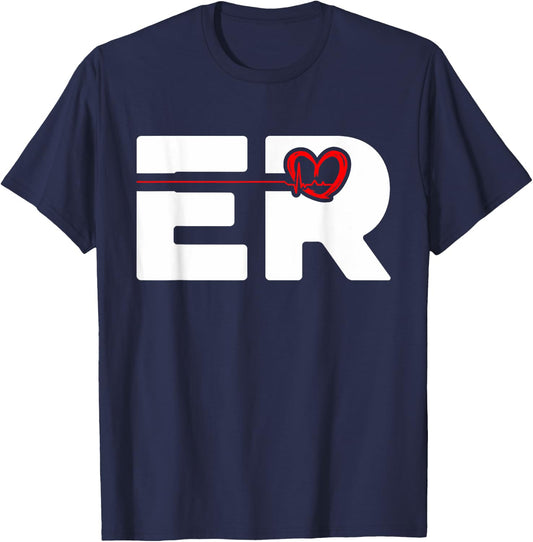Emergency Nurse ER Heartbeat First Responder Medical Worker T-Shirt - T-Shirt | Navy