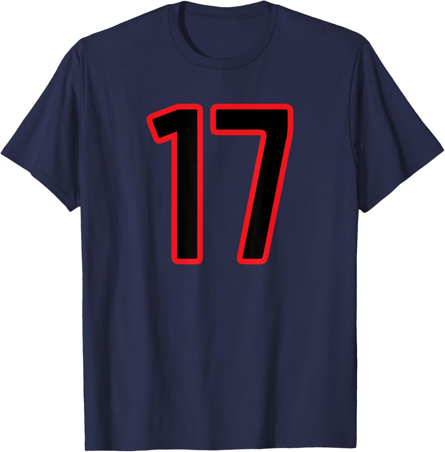 Number #17 Sport Red Black Number T-Shirt - T-Shirt | Navy