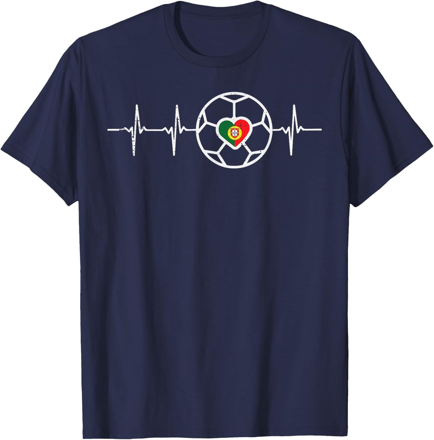 Heartbeat Portugal Flag Soccer Football Fan Men Women Kids T-Shirt - T-Shirt | Navy