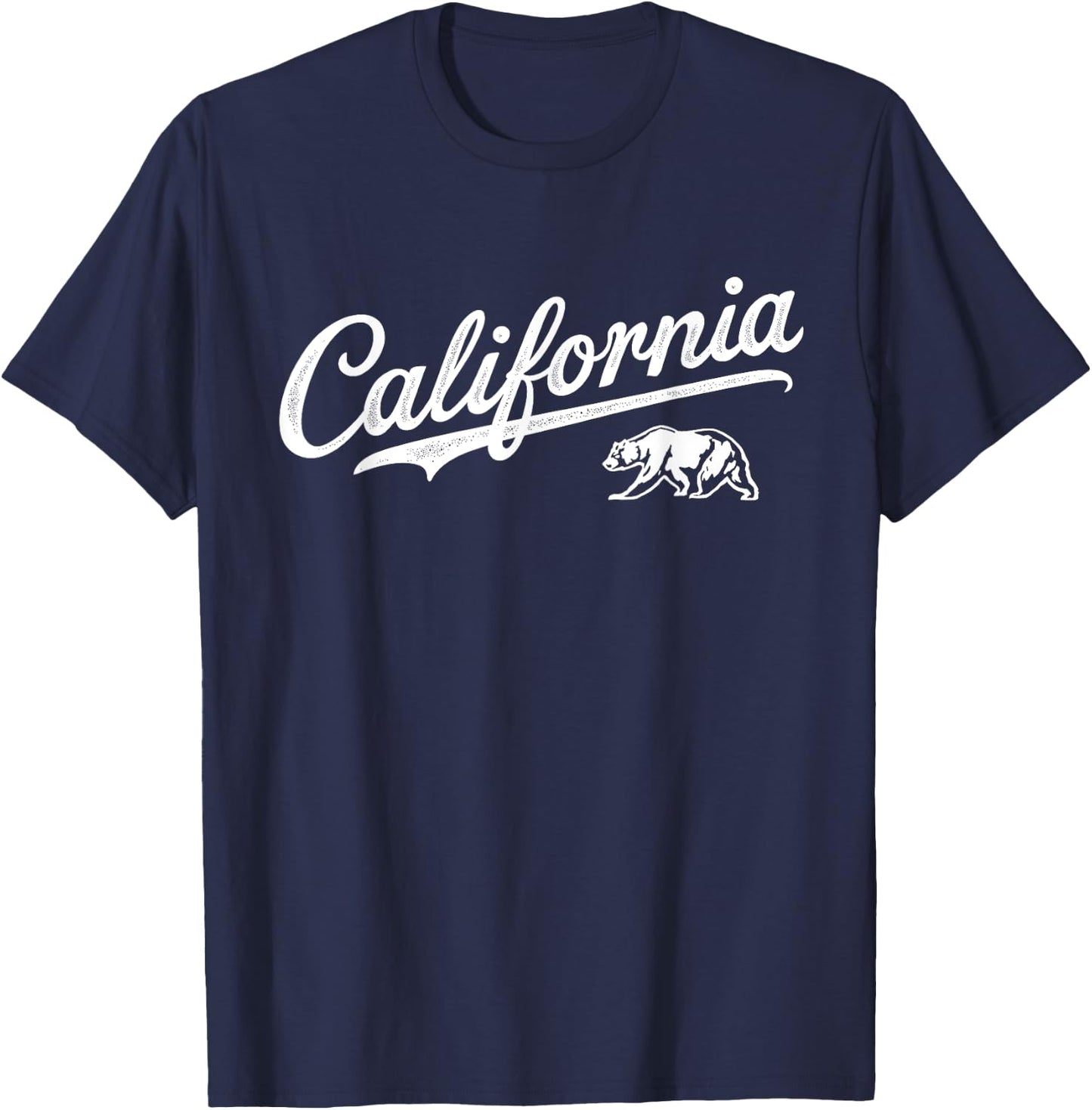 California - CA, Retro Vintage Script Bear Design T-Shirt - T-Shirt | Navy