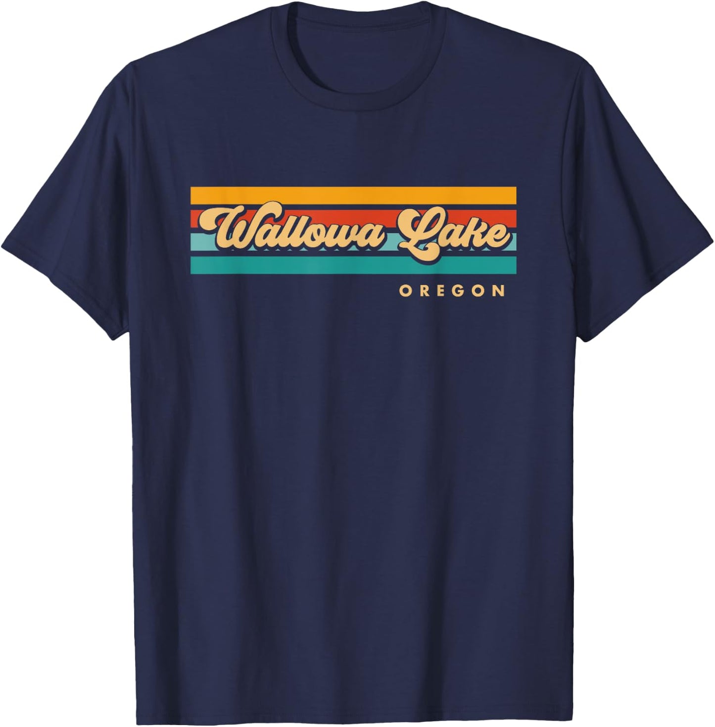Vintage Sunset Stripes Wallowa Lake, Oregon T-Shirt - T-Shirt | Navy
