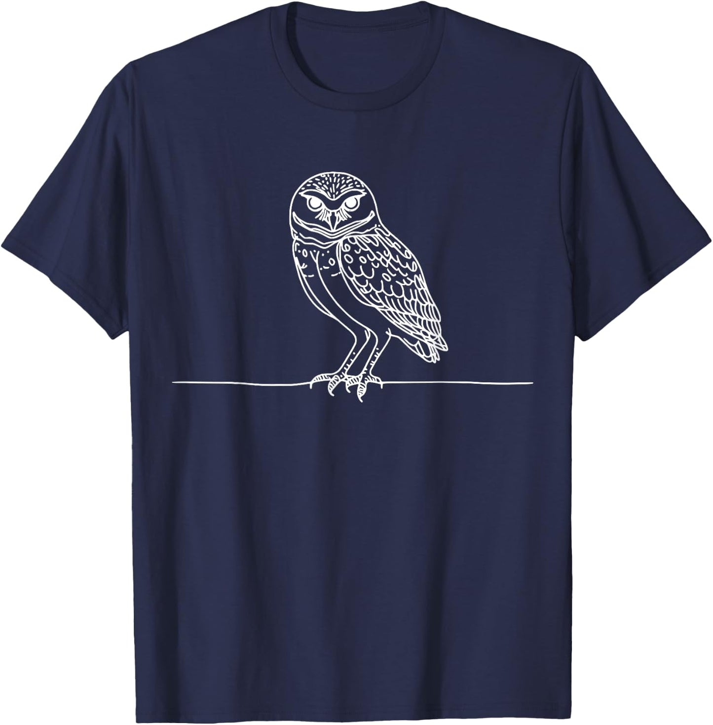 Line Art Bird & Ornithologist Burrowing Owl T-Shirt - T-Shirt | Navy