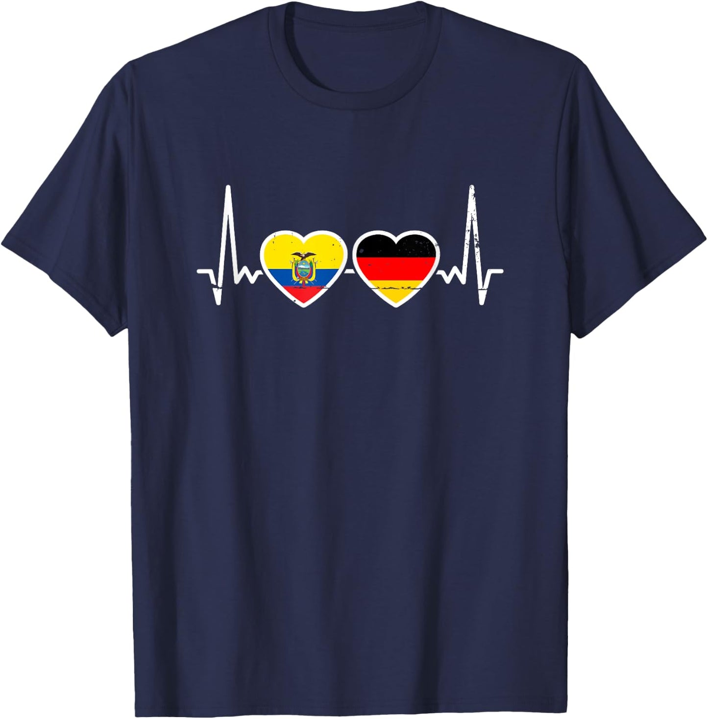 Ecuador Deutschland Vintage Herzschlag Flagge Ecuadorianer T-Shirt - T-Shirt | Navy