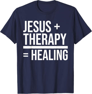Jesus + Therapy = Healing inspirational christian religious T-Shirt - T-Shirt | Navy