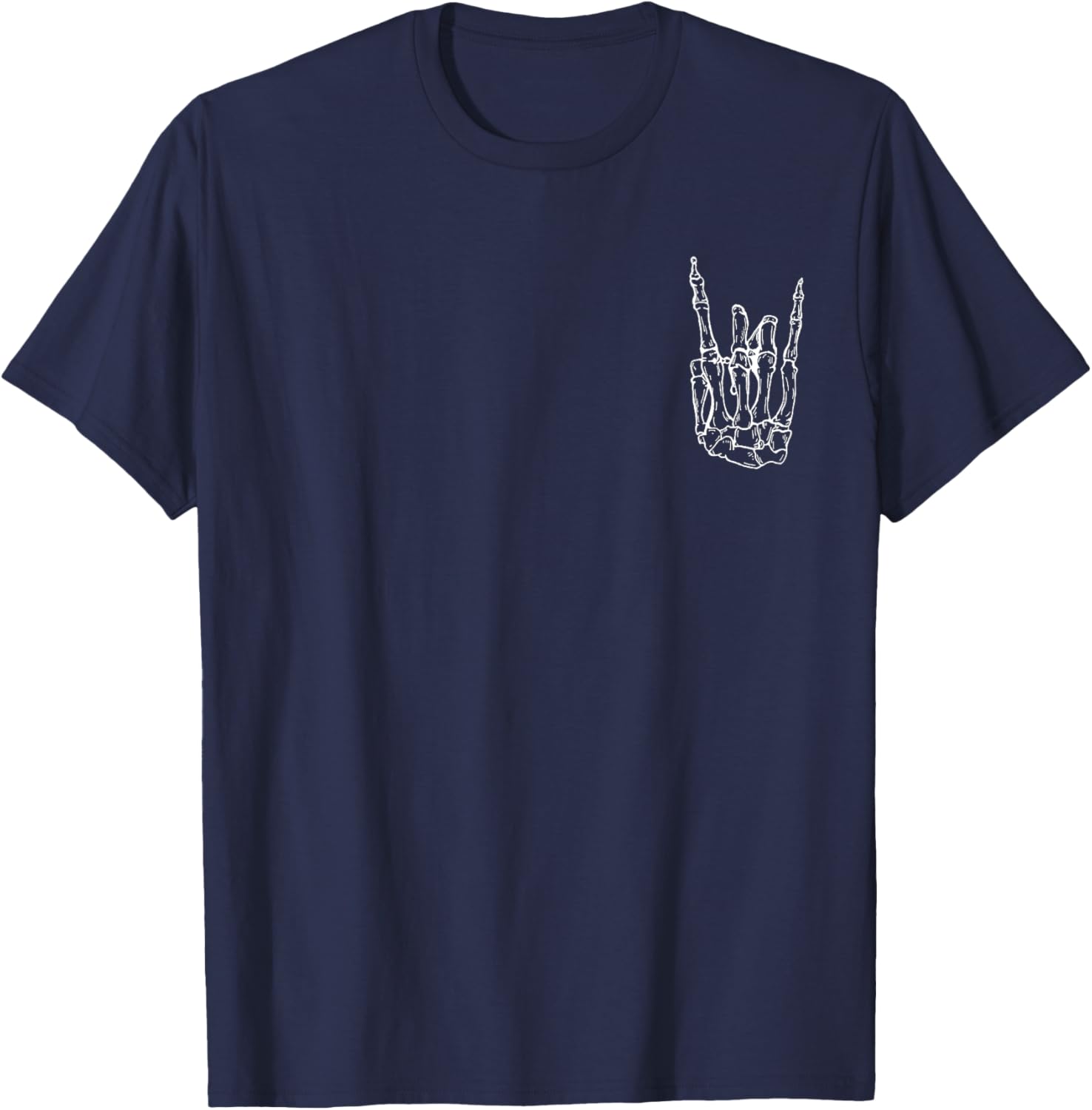 Rock Hand Shirt Skeleton Rocking It Heavy Metal Horns T-Shirt - T-Shirt | Navy