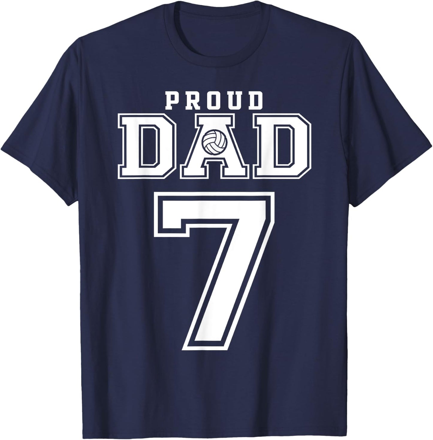 Custom Proud Volleyball Dad Number 7 Personalized T-Shirt - T-Shirt | Navy