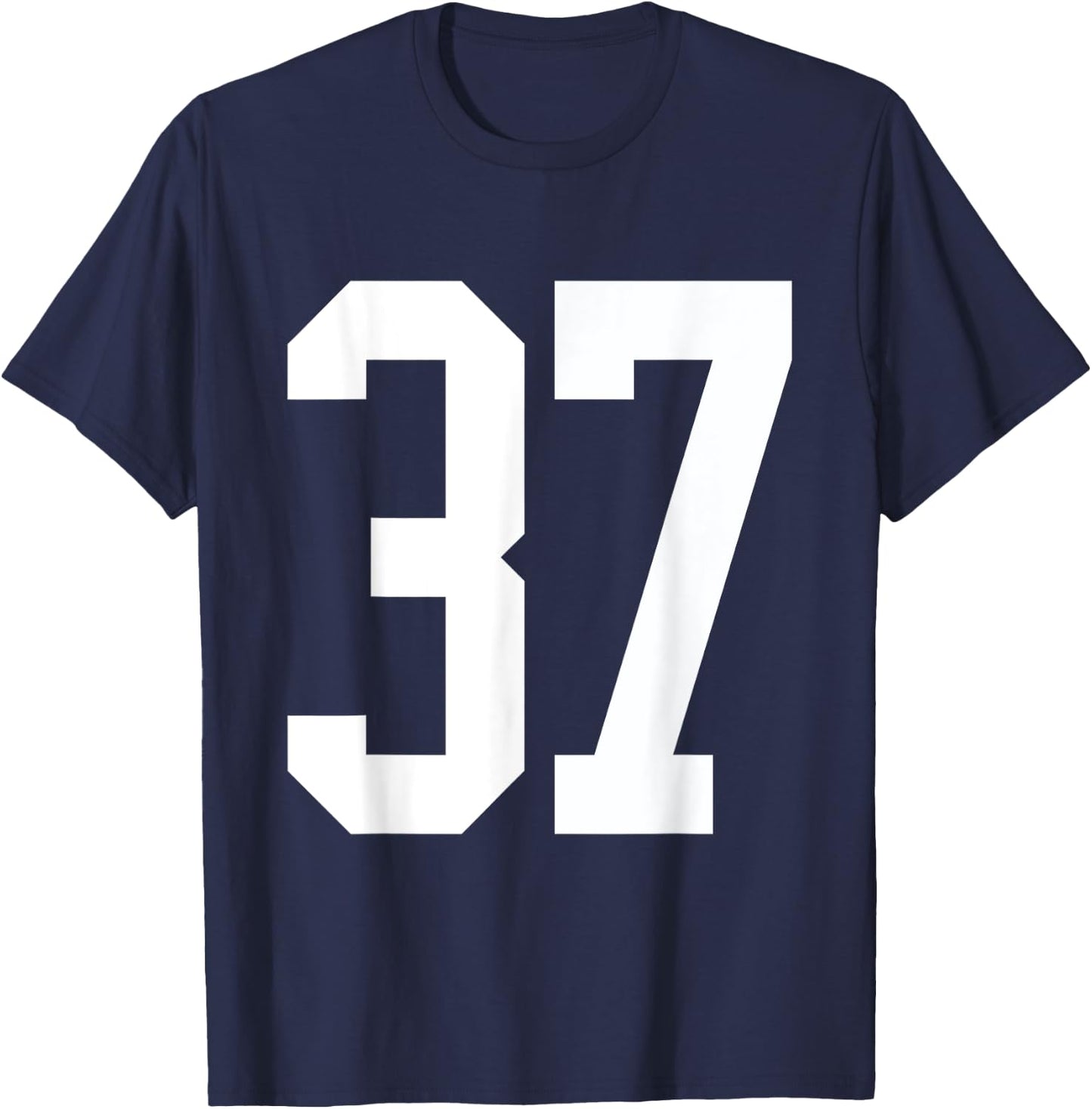 #37 White Number 37 Sports Fan Jersey Style T-Shirt - T-Shirt | Navy