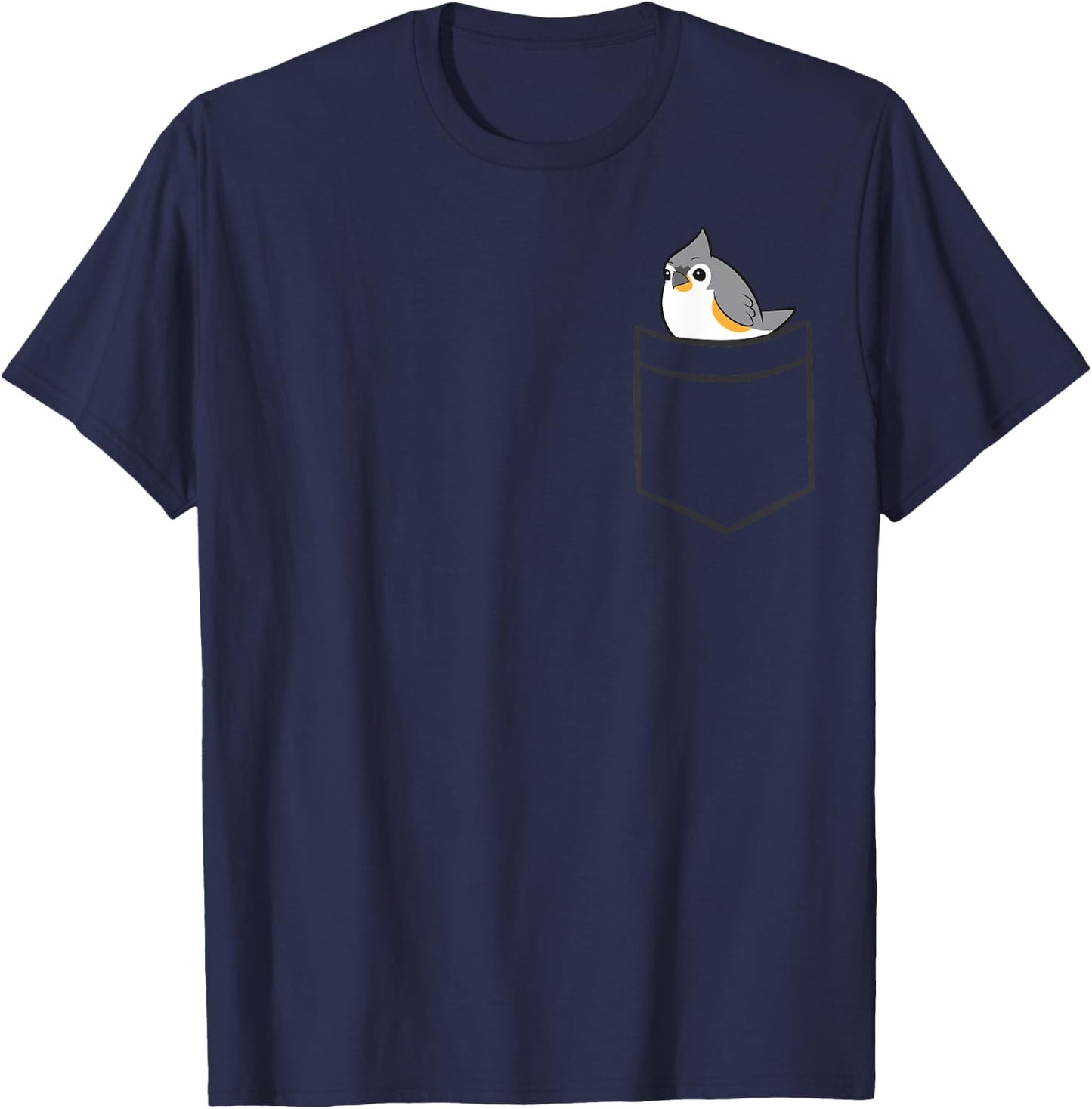 Tufted Titmouse Bird - Kids' Black Cartoon Titmouse - Small - Classic Fit - Short Sleeve - - Modern - Spring/Summer T-Shirt - T-Shirt | Navy