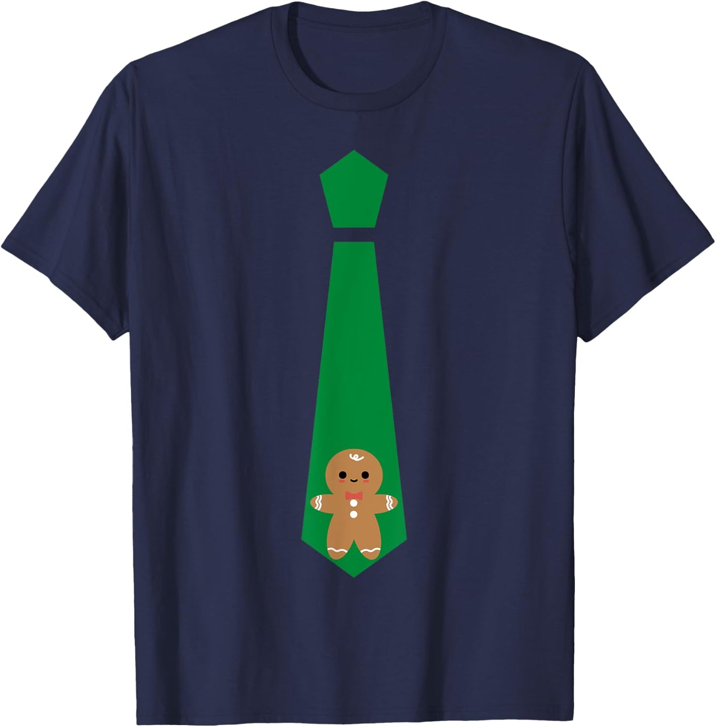 Funny Christmas Tie Gingerbread Graphic Minimalist T-Shirt - T-Shirt | Navy