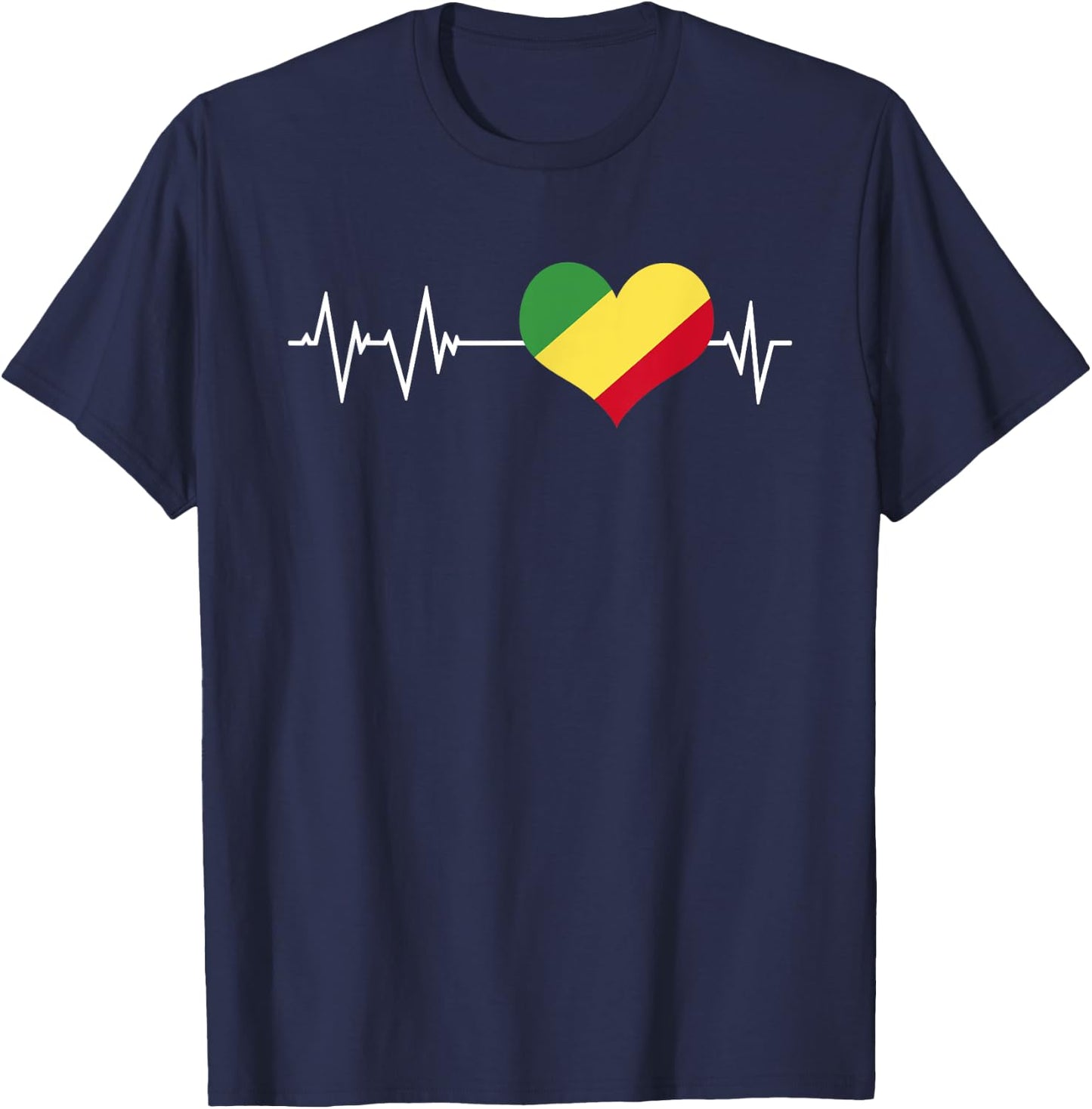 Congo Flag Heart Beat Love Brazzaville Africa , Black, S T-Shirt - T-Shirt | Navy