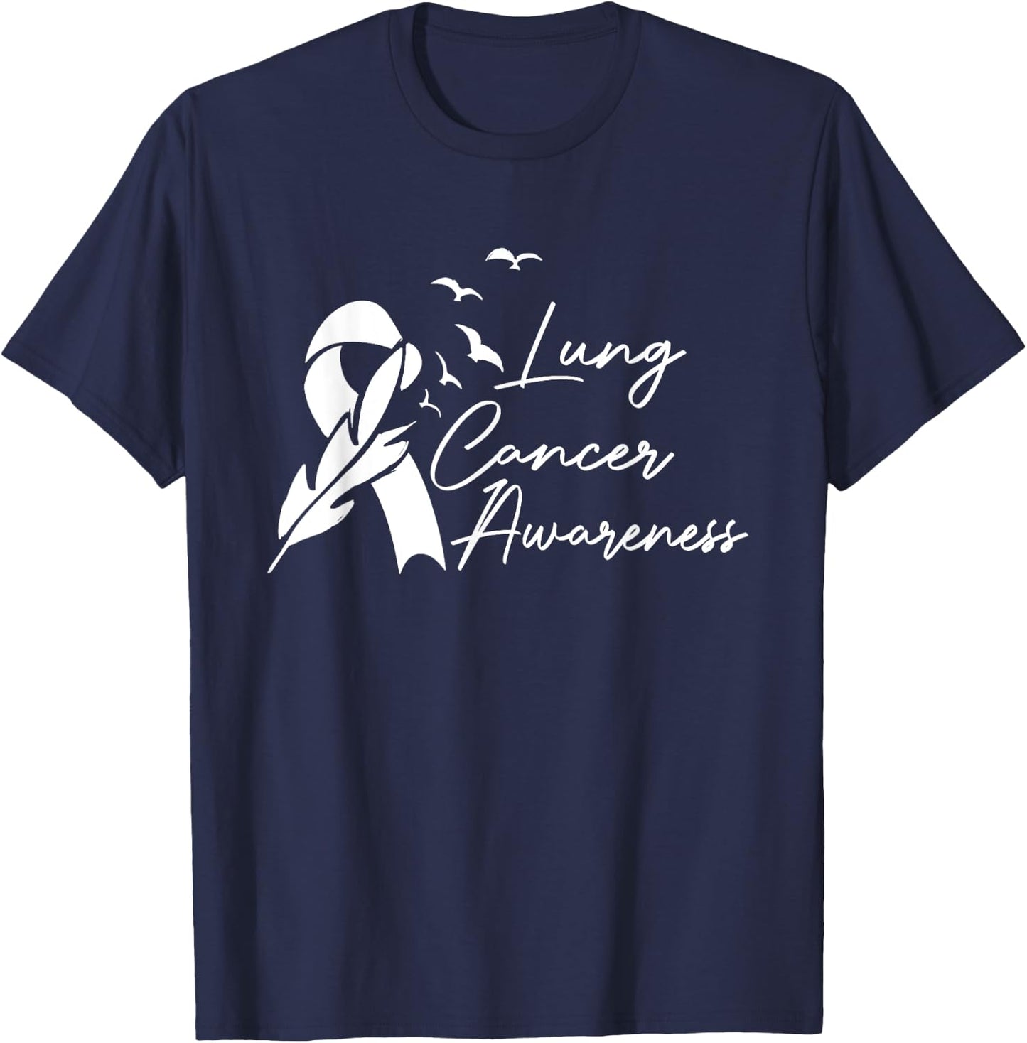 Cute Lung Cancer Awareness Month White Ribbon Men Women Kids T-Shirt - T-Shirt | Navy