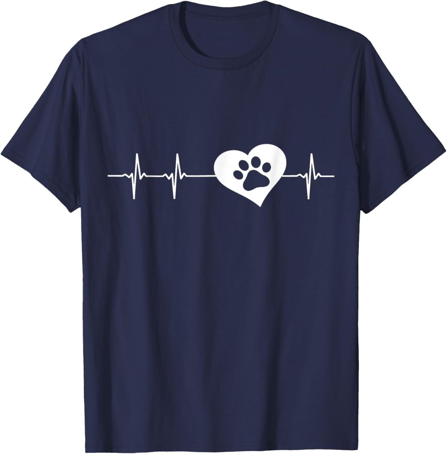 Dog Animal Pet Rescue Heart Beat Paw Print Shirt Men Women Girls Kids T-Shirt - T-Shirt | Navy