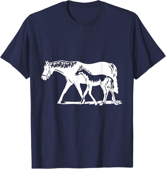 Horse Mom With Baby Mare And Foal T-Shirt - T-Shirt | Navy