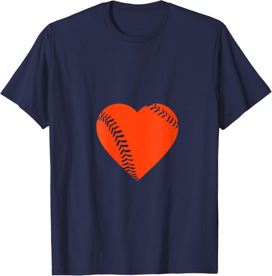 Orange Navy Blue Baseball Heart V-Neck T-Shirt - T-Shirt | Navy