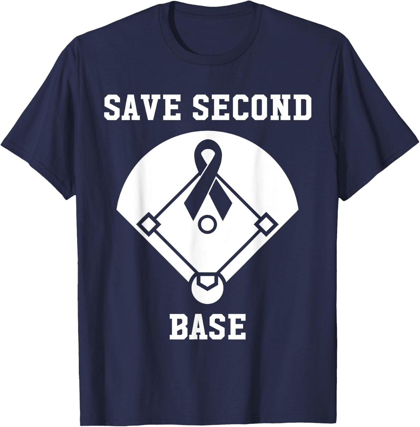 Breast Cancer Awareness - Save 2nd Base Pink Ribbon T-Shirt - T-Shirt | Navy