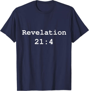 Christian faith holy bible verses typeset Revelation 21:4 T-Shirt - T-Shirt | Navy