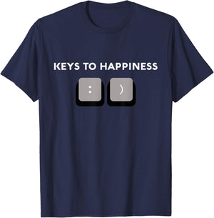 Funny IT Tech Pun Shirts - Keys To Happiness T-Shirt - T-Shirt | Navy