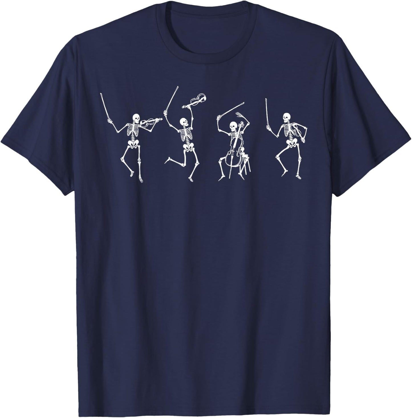 Funny Halloween Skeleton String Quartet Music Teacher Spooky T-Shirt - T-Shirt | Navy