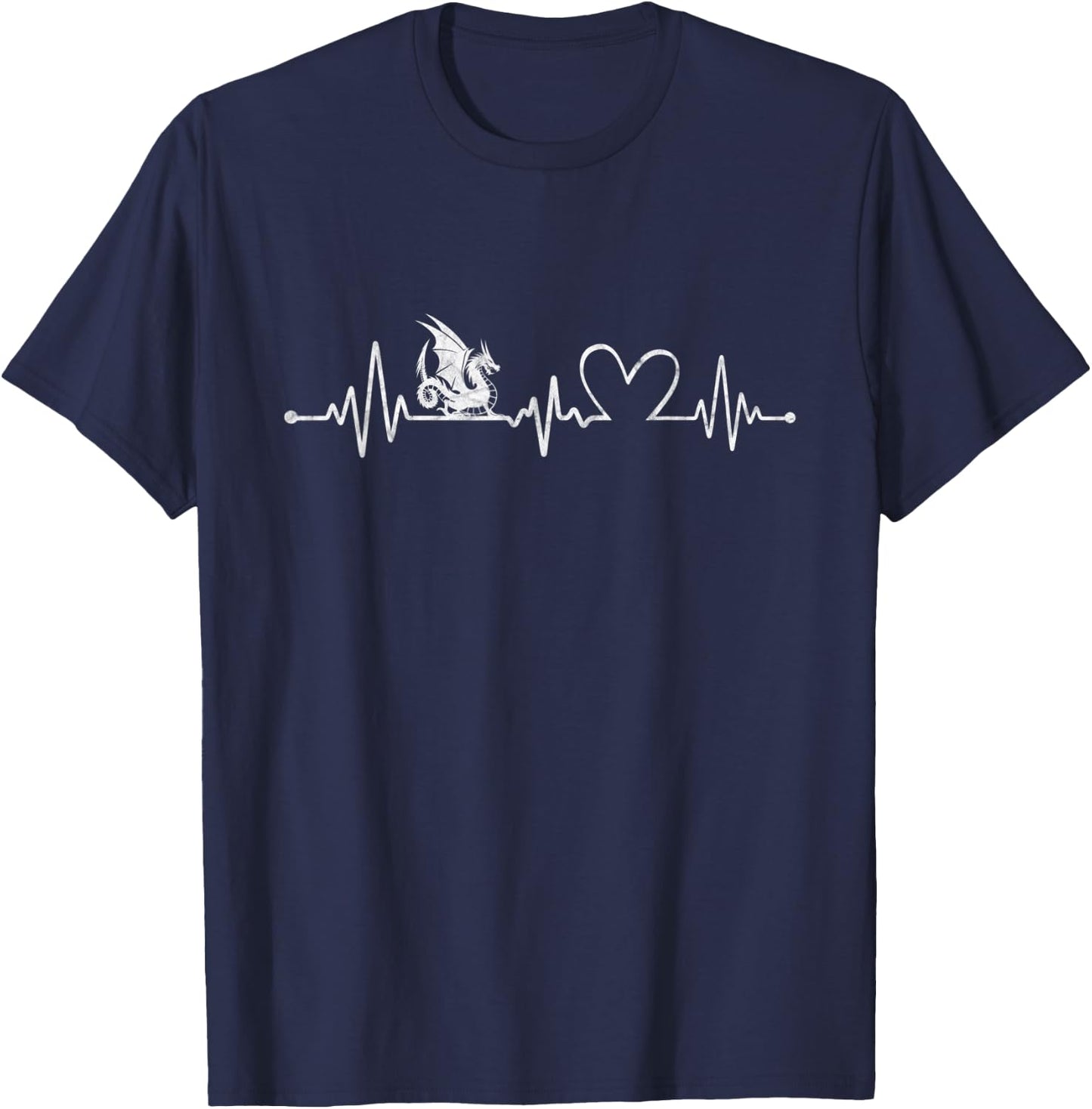 Distressed Dragon With Heartbeat Graphic Dragon Lover T-Shirt - T-Shirt | Navy