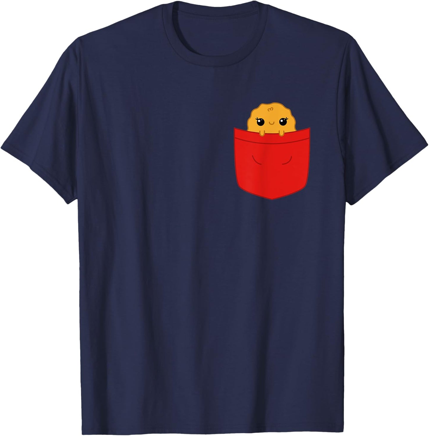 Cute Chicken Nugget in a Red Pocket with Big Eyes T-Shirt - T-Shirt | Navy