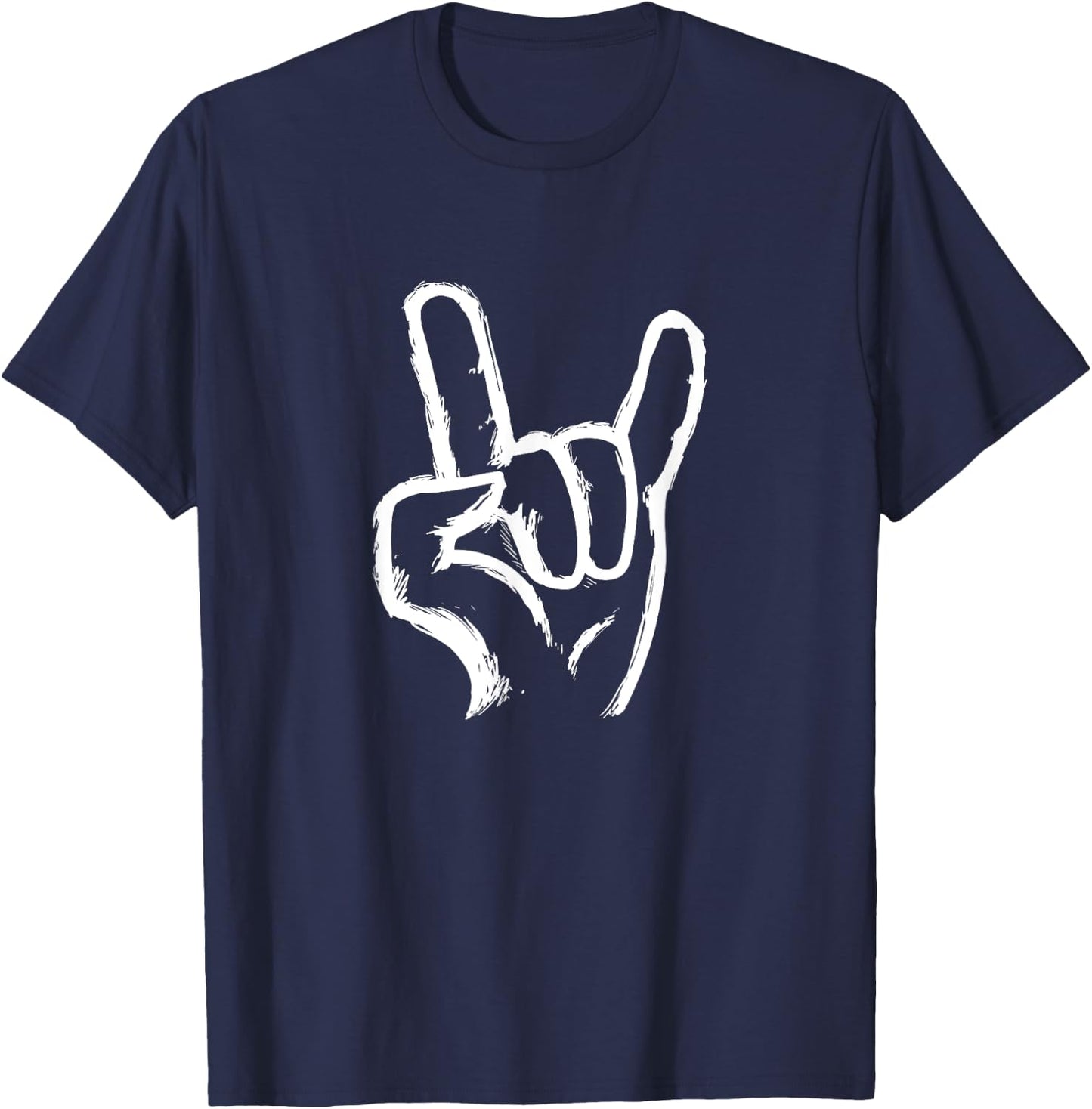 Rock On Hand Sign Symbol Gesture Rock Lover Gift Men Women T-Shirt - T-Shirt | Navy