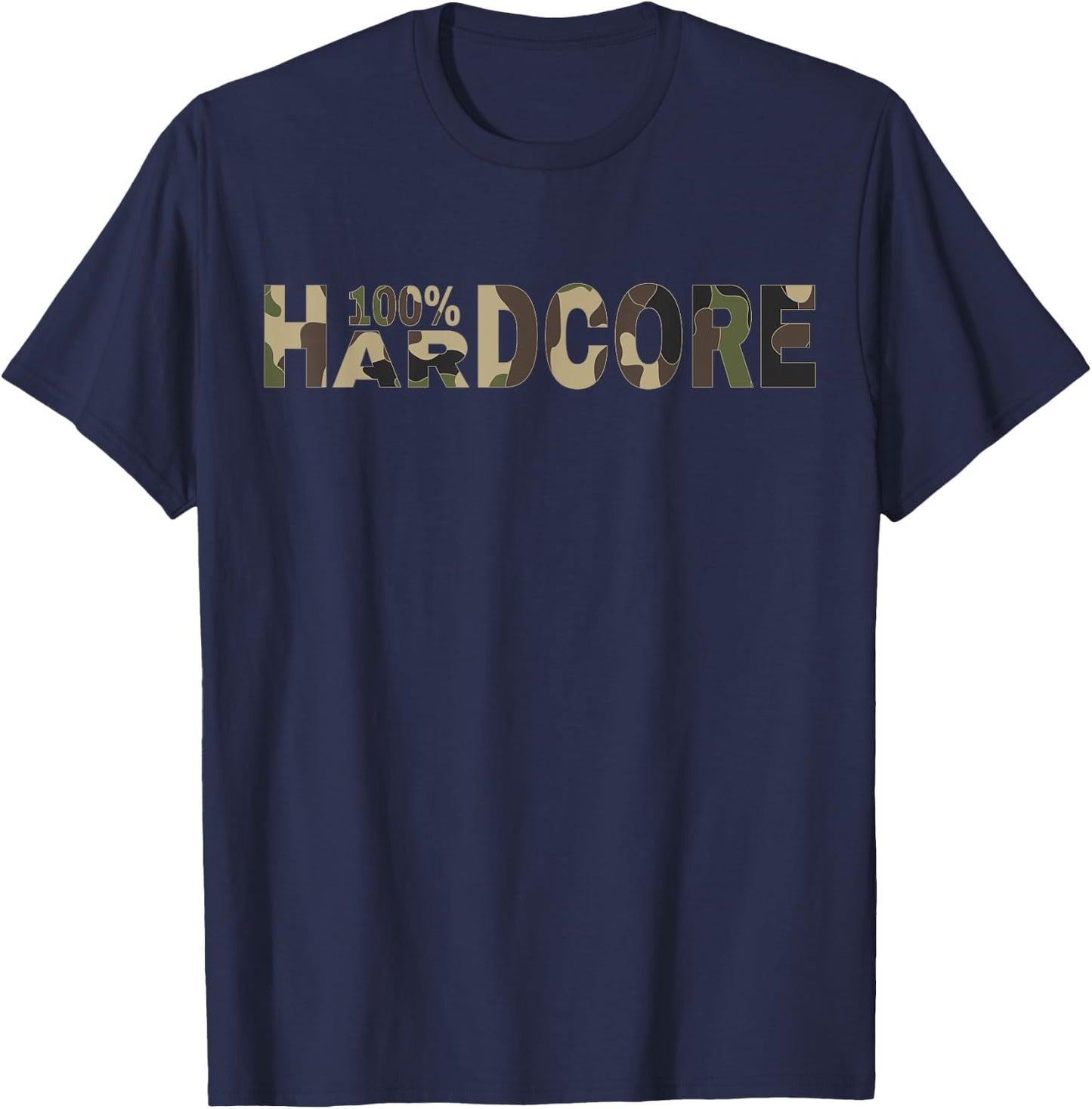 100% Hardcore Camouflage Design for Festivals , Black, S T-Shirt - T-Shirt | Navy