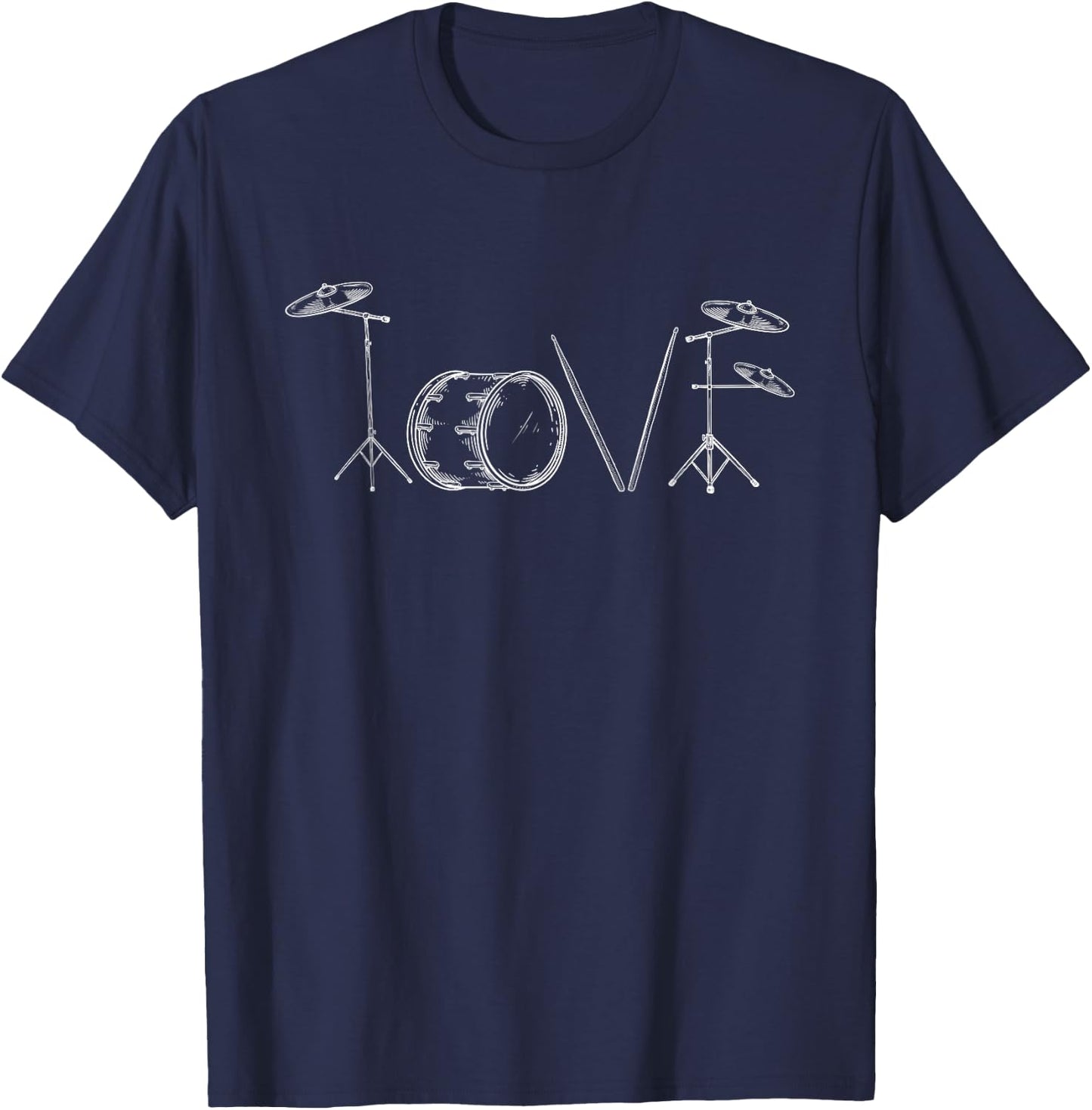 Love Drums Happy Valentine's Day Drummer Music Lover T-Shirt - T-Shirt | Navy