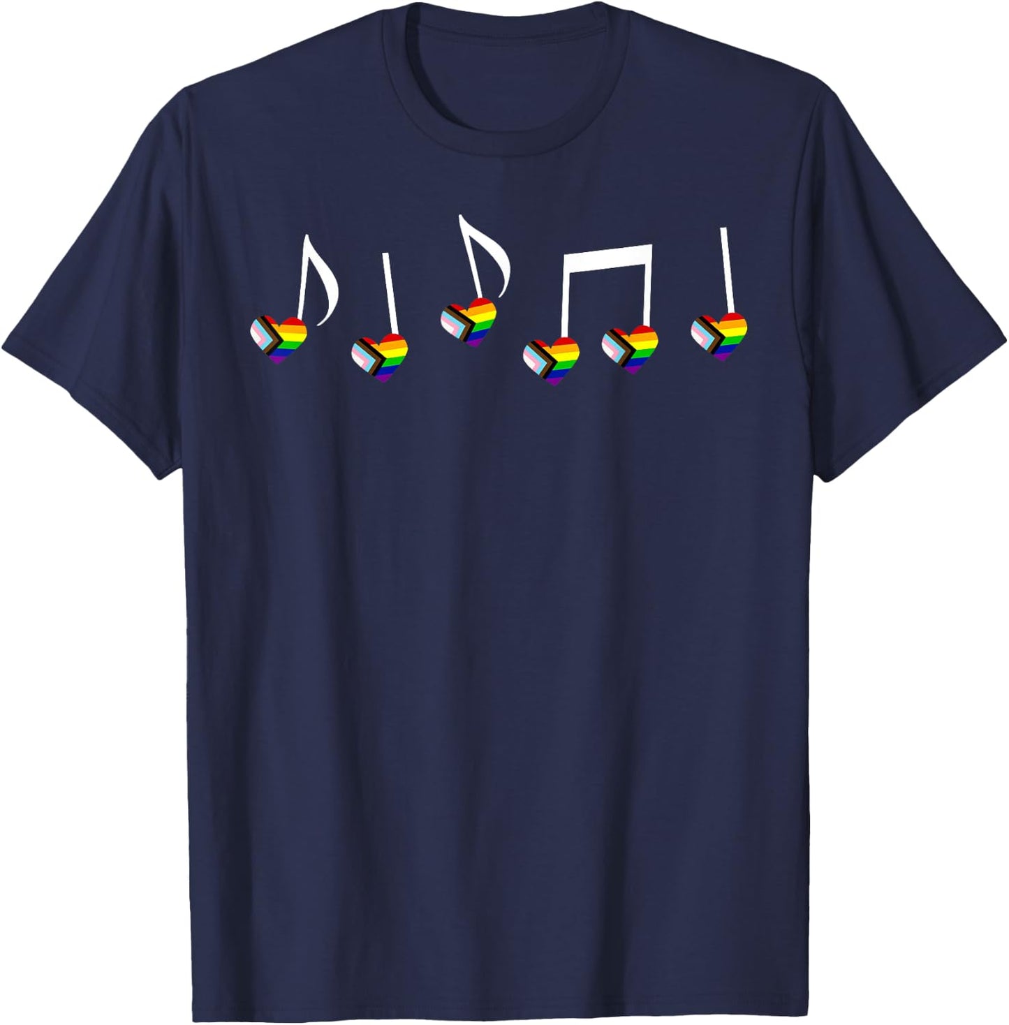 LGBT Gay Pride Rainbow Pride Flag Heart Music Notes Musician T-Shirt - T-Shirt | Navy