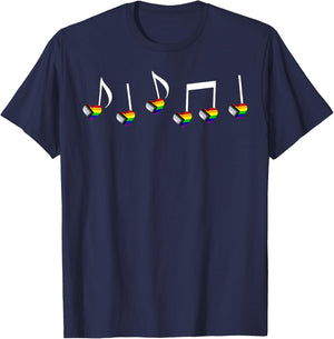 LGBT Gay Pride Rainbow Pride Flag Heart Music Notes Musician T-Shirt - T-Shirt | Navy