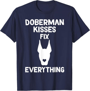 Doberman kisses fix everything Dobie Mom T-Shirt - T-Shirt | Navy