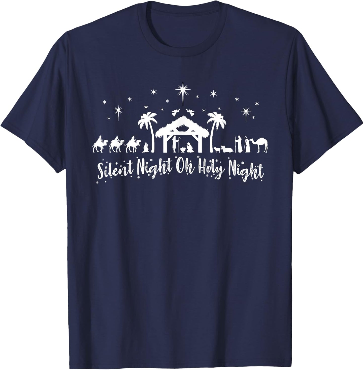 Silent Night Holy Religious Nativity Scene Christ T-Shirt - T-Shirt | Navy