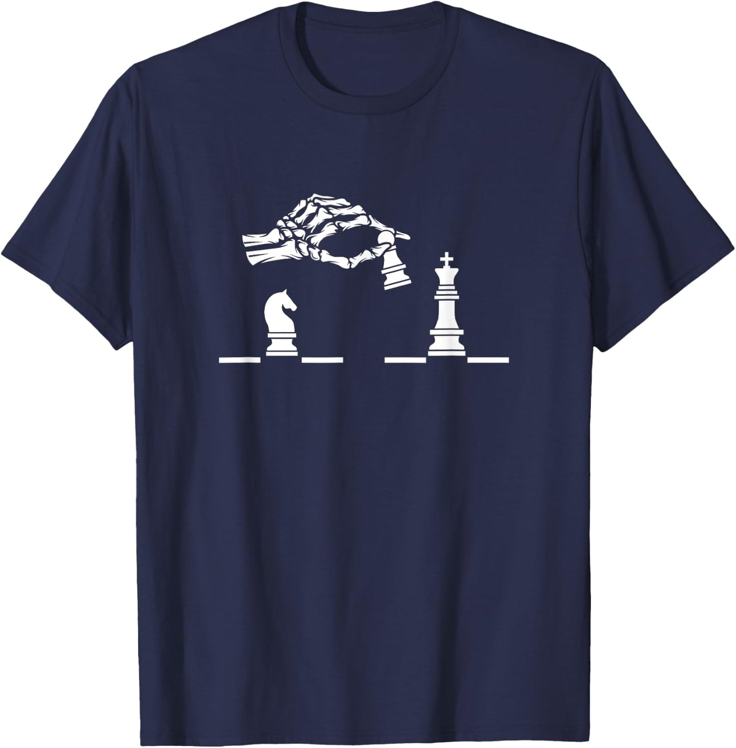 Skeleton Hands Playing Chess - Graphic Design T-Shirt - T-Shirt | Navy