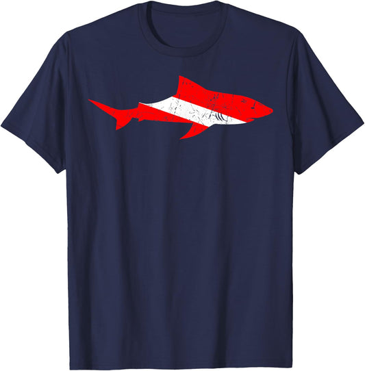 Shark Scuba Diving Diver Down Flag Underwater Dive Deep-Sea T-Shirt - T-Shirt | Navy