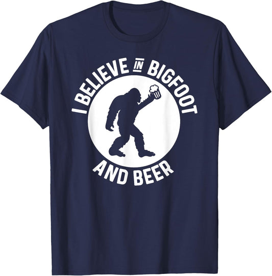I Believe In Bigfoot & Beer Funny Sasquatch T-Shirt - T-Shirt | Navy