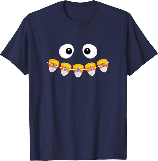 Orthodontist Halloween Dental Brace Rubber Bands Candy Corn T-Shirt - T-Shirt | Navy