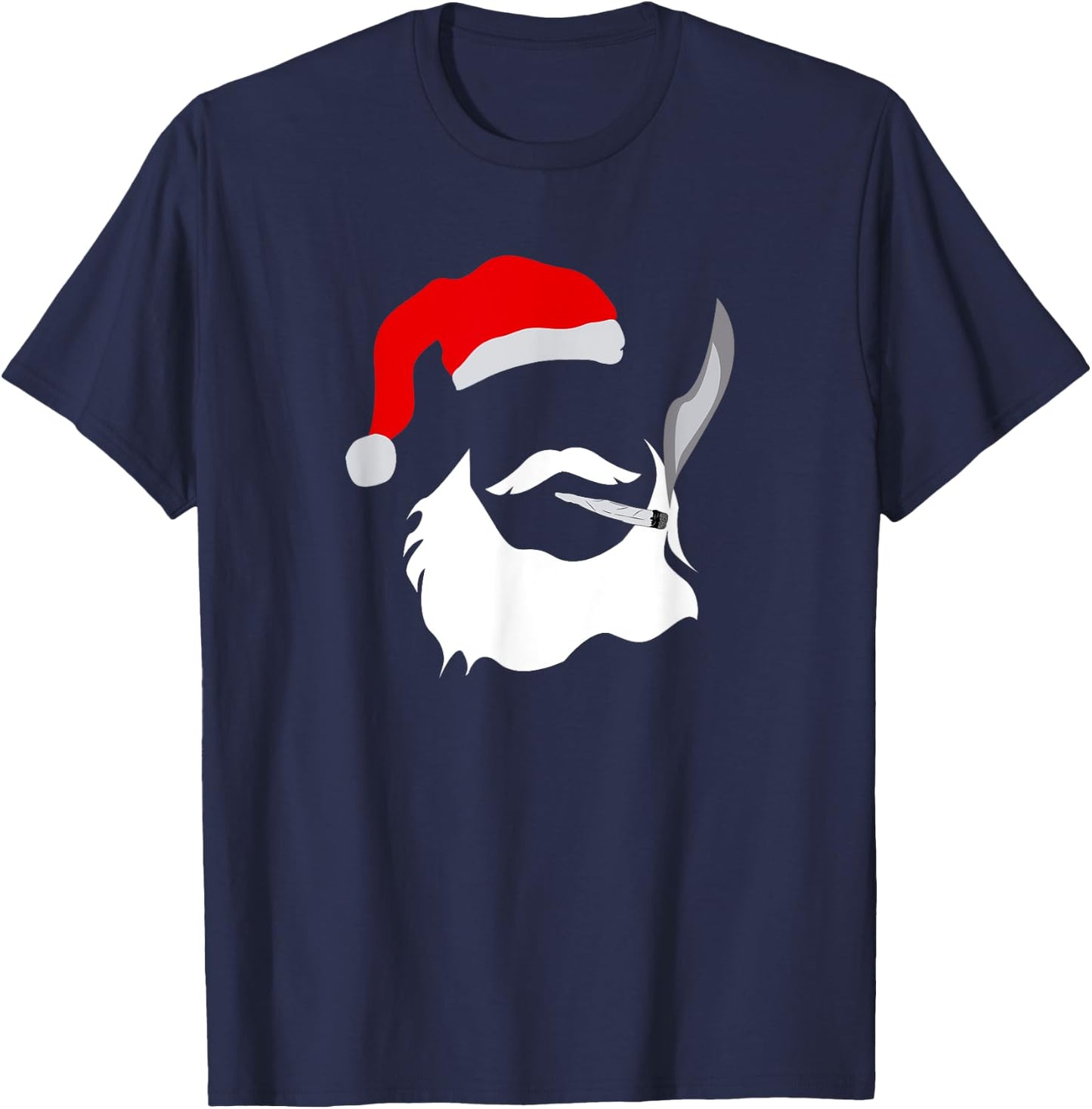 Funny Face Santa Clause Smoking Weed Christmas Marijuana T-Shirt - T-Shirt | Navy
