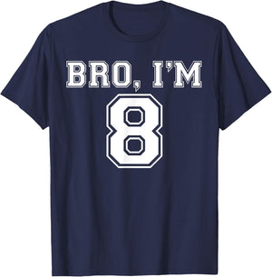Bro I Am 8 Birthday Present 8 Year Old Football Jersey Style T-Shirt - T-Shirt | Navy