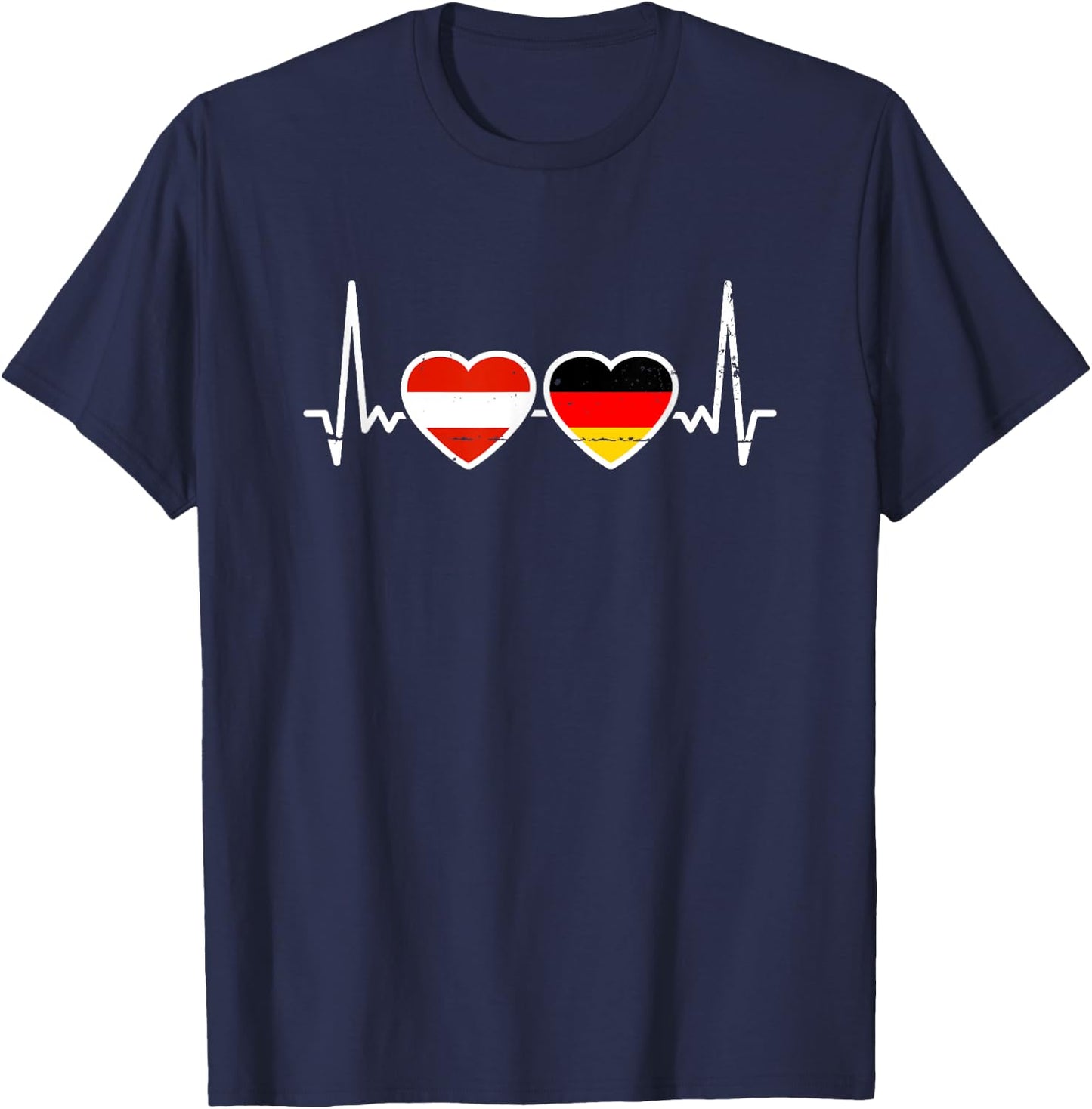 Österreich Deutschland Herzschlag Flagge Österreicher T-Shirt - T-Shirt | Navy