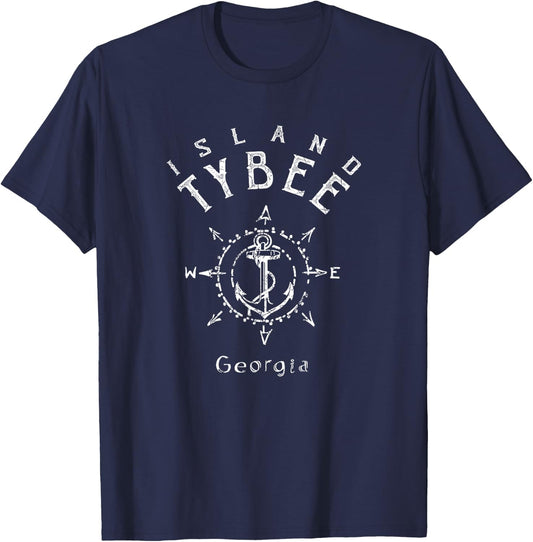 Tybee Island Souvenir, Georgia Nautical Compass Rose T-Shirt - T-Shirt | Navy