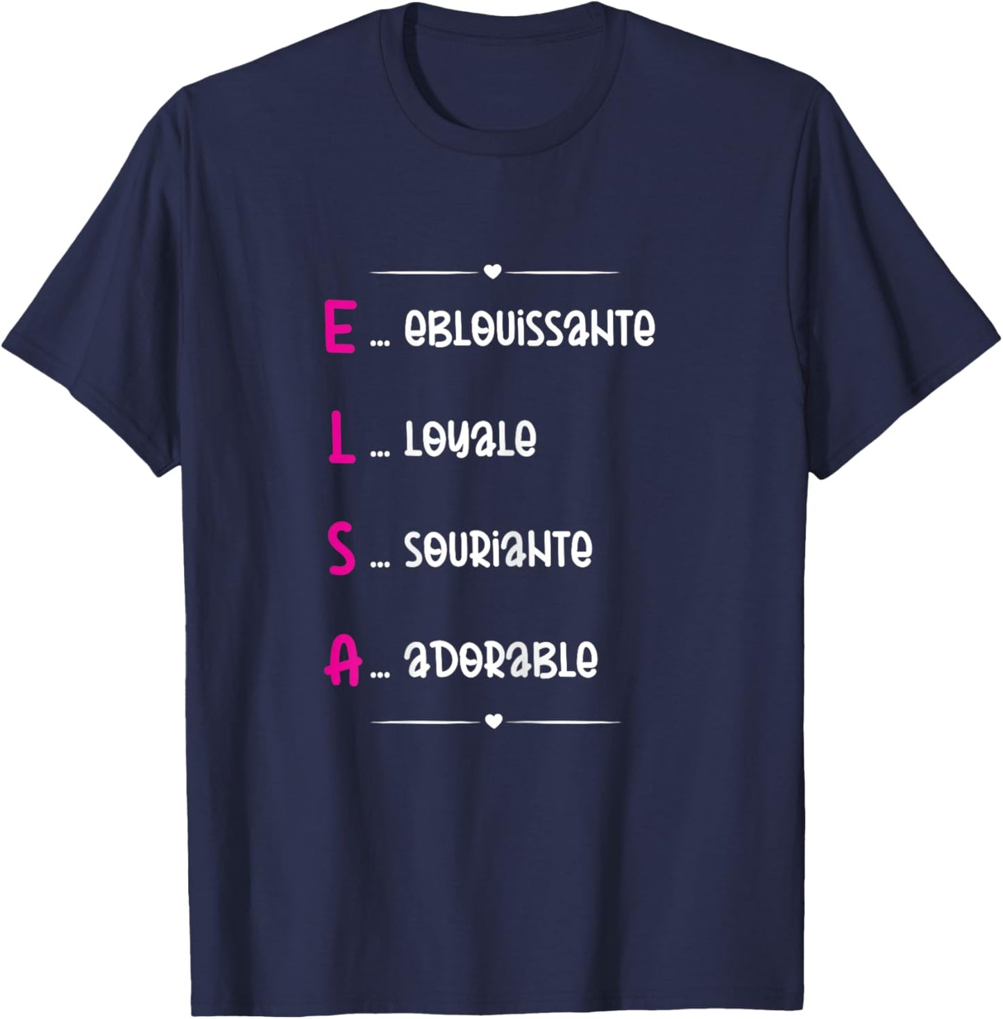 Elsa Prenom Personnalisé Femme Cadeau Prenom Elsa Girls' , Black, Female X-Small T-Shirt - T-Shirt | Navy