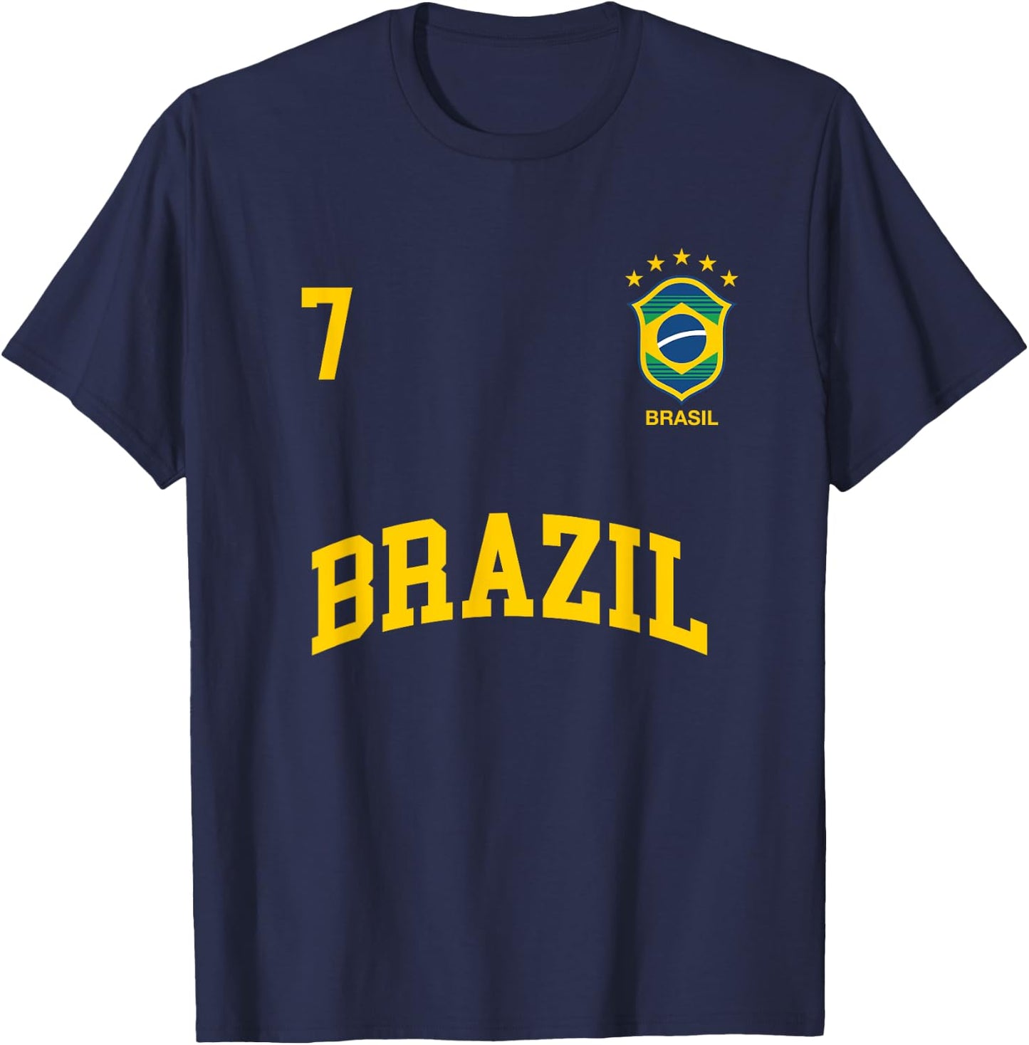 Brazil Number 7 (BACK) Brazilian Soccer Team Shirt T-Shirt - T-Shirt | Navy