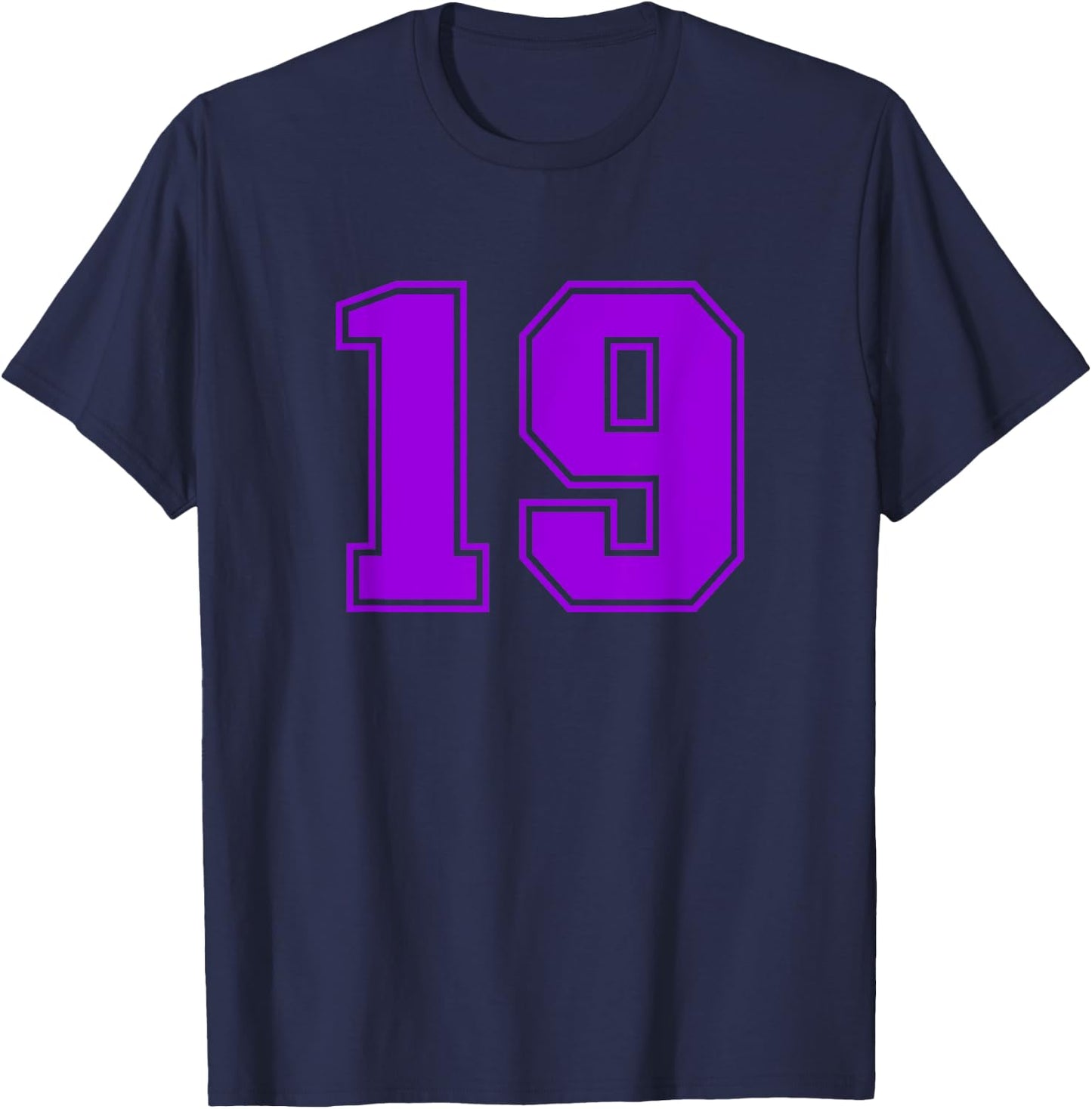 Number #19 Purple Sports Fan Jersey Number T-Shirt - T-Shirt | Navy