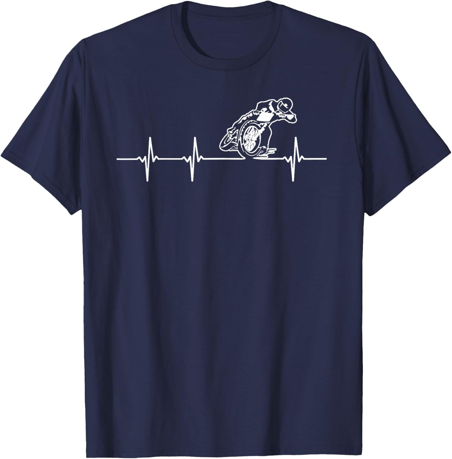 FLAT TRACK MOTORCYCLE heartbeat racing speedway shirt T-Shirt - T-Shirt | Navy