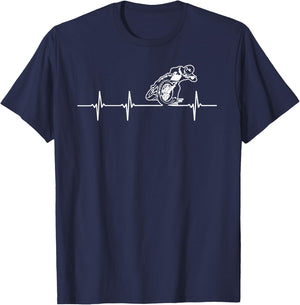 FLAT TRACK MOTORCYCLE heartbeat racing speedway shirt T-Shirt - T-Shirt | Navy