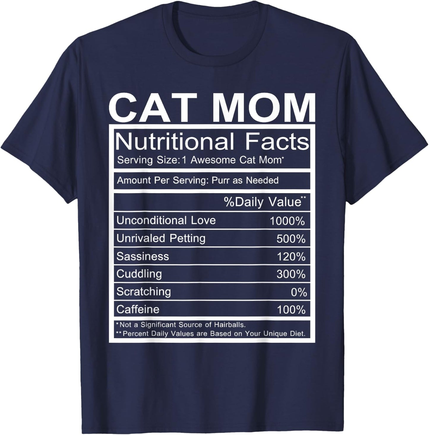 Cat Mom Nutritional Facts Label Cat Lovers Funny Gift T-Shirt - T-Shirt | Navy