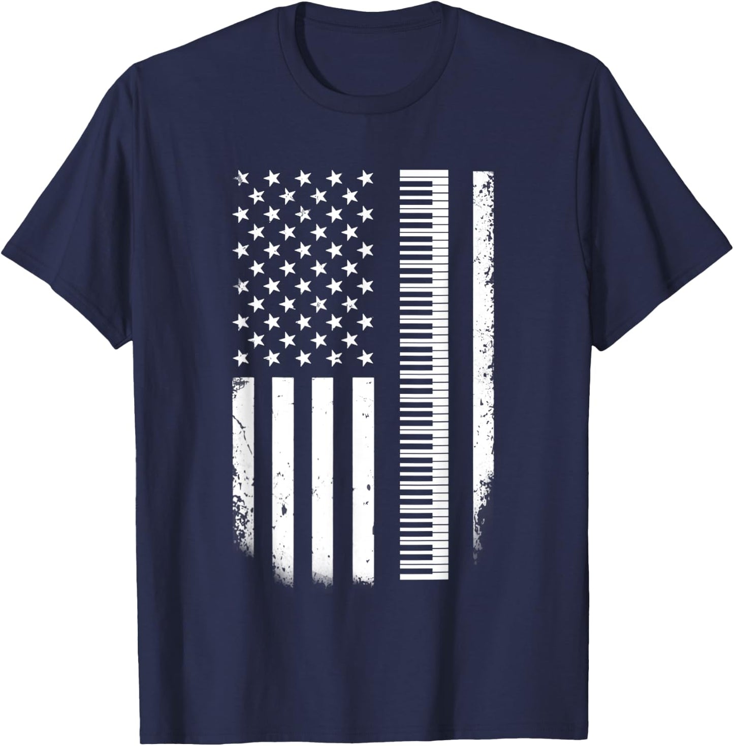 Keyboard Piano American Flag Patriotic Pianist Musician Kids Men T-Shirt - T-Shirt | Navy