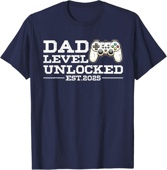 Funny New Dad Level Unlocked 2025 Video Game Father's Day T-Shirt - T-Shirt | Navy